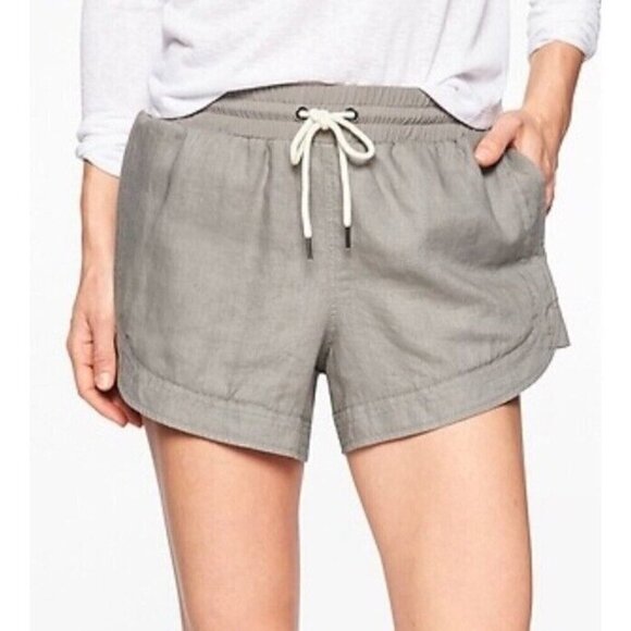 Athleta Pants - Athleta Woman's Sz 4 Beachside Bali Linen Shorts Gray Drawstring Elastic Waist